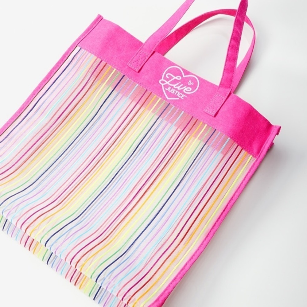 NWT  justice girl color mesh rainbow beach pool bag tote summer
